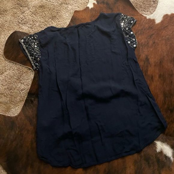 Forever 21 Navy Silver Sequined Tunic High Low Cut - Picture 6 of 6